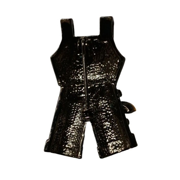 Black Overalls Brooch Pin Metal Crystal Clear Rhinestones Bling Fashion RARE - Picture 3 of 6